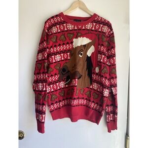 Alex Stevens Brown Horse Ugly Christmas Sweater Size Mens L Red‎ Holiday Party